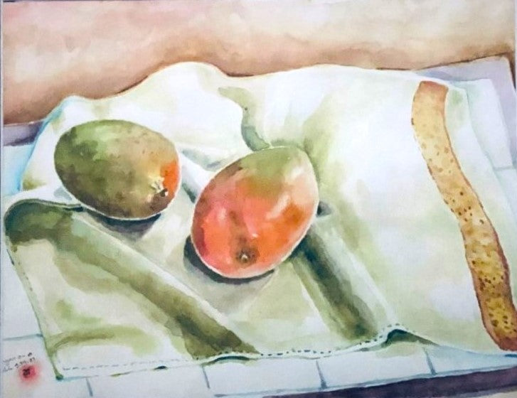 Mangoes on a table